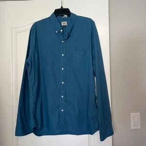 J Crew Mens 100% Cotton Long Sleeve Slim Blue Button Down Top - XL